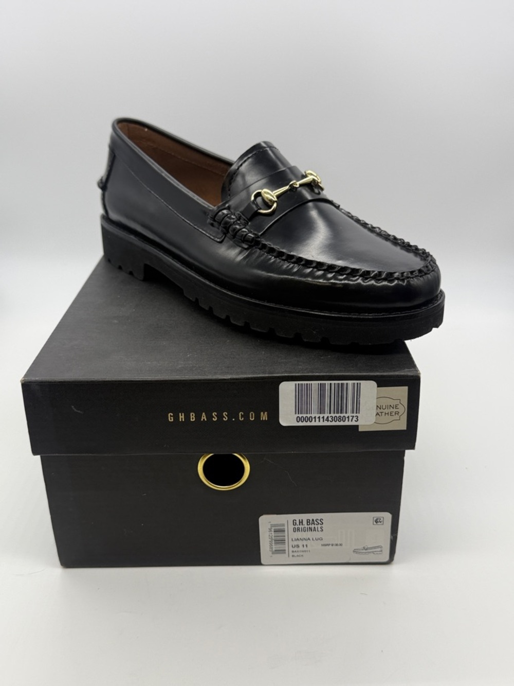 G.H. Bass & Co. Black Leather Women’s Gold Horsebit Loafers